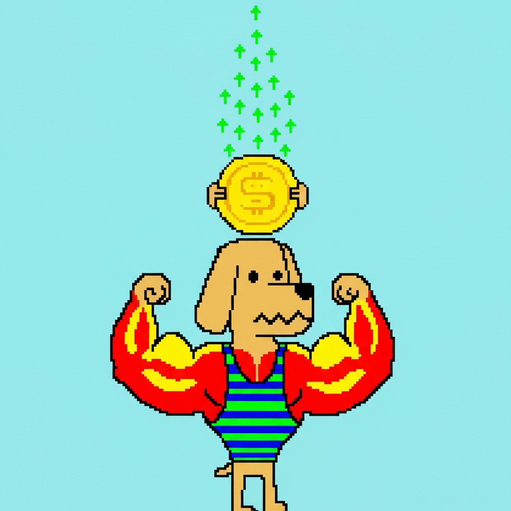 Bro the Dog with dollar coin crown and green arrows