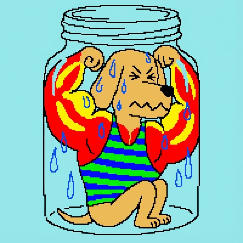Bro the Dog stuck in jar sweating