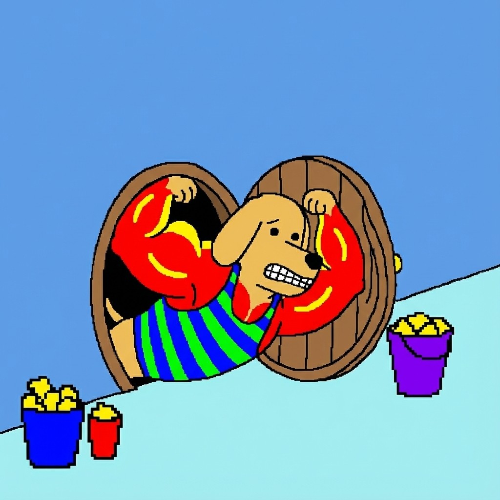 Bro the Dog breaking through barrel